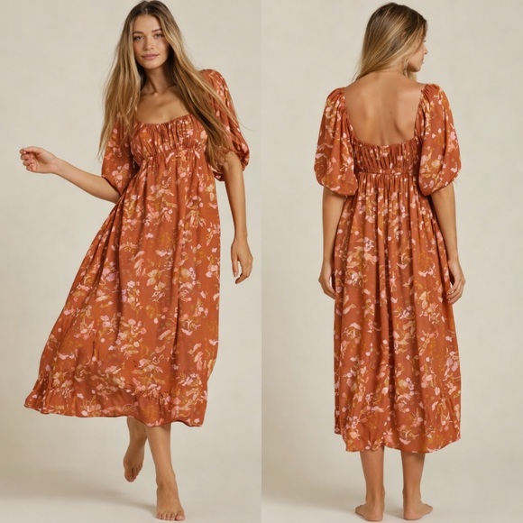 Billabong Dresses & Skirts - Billabong Rust Floral Midi Dress